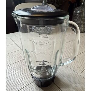 Oster 6 Cup Complete Original Glass Blender Jar Blade Bottom Black Lid 9" Height
